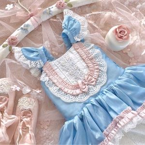 Dollcake pure heart romper. Blue and pink. Size 8